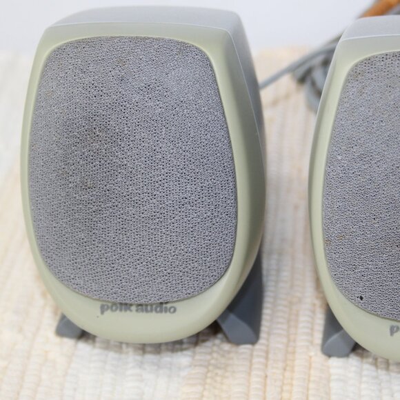 VTG POLK AUDIO MINI SPEAKER SET PC COMPUTER WIRED LEFT RIGHT GRAY DESKTOP HIPS - Picture 13 of 14